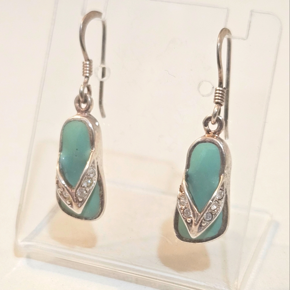 Flip Flop 925 Cz Earrings Sterling Silver Sandal Earrings